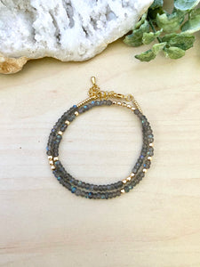 Labradorite Choker / Wrap Bracelet with 14k Gold Filled Beads