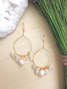 Gold Fill Hoops with White Pearl and Gemstone Dangles