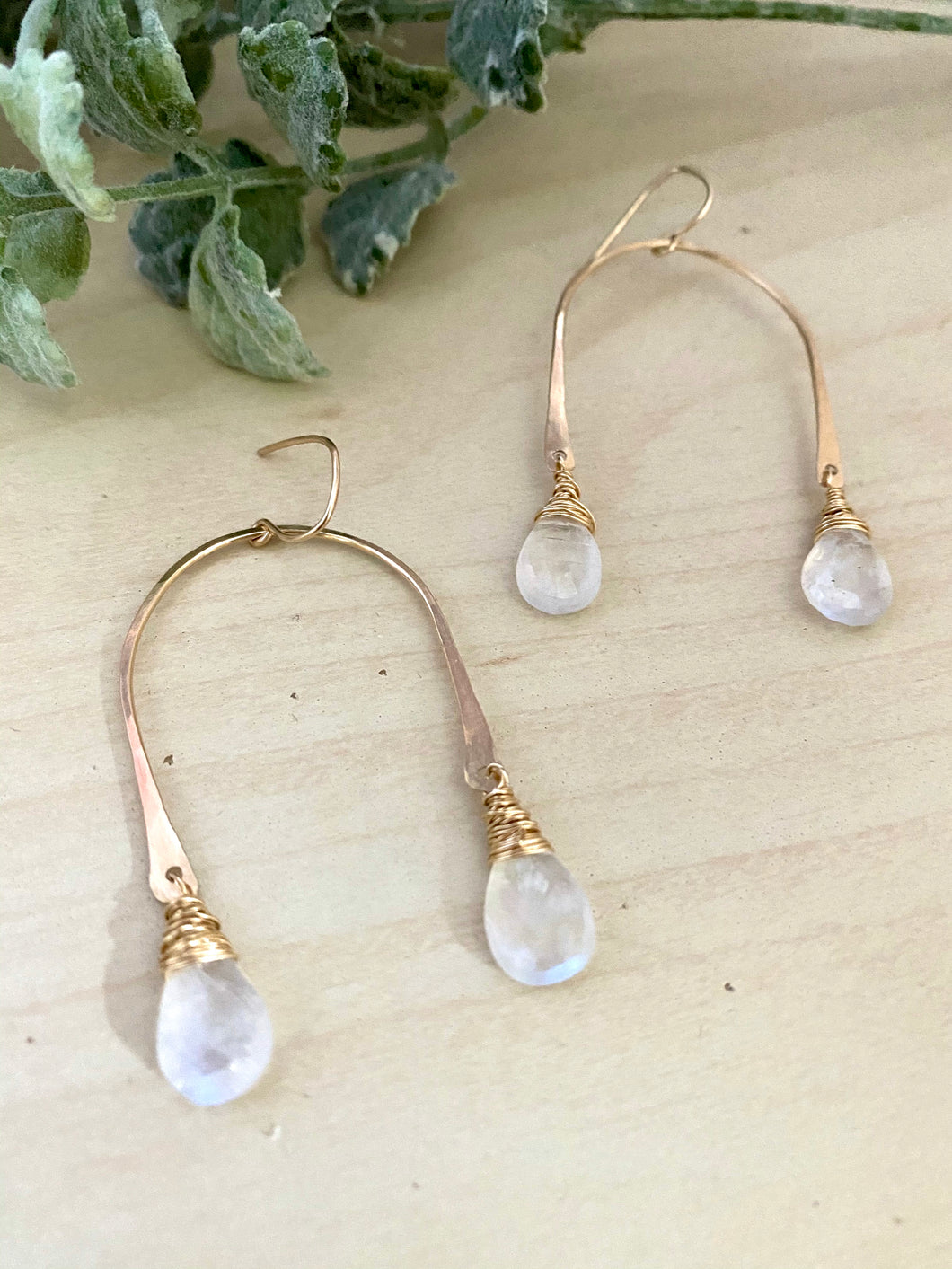 Moonstone Drops on a U shaped frame - 14k Gold fill