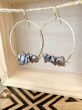 Load image into Gallery viewer, Noori Earrings - Inverted Hammered Hoops with Grey Freshwater Pearls - Sterling Silver or Gold Fill