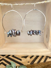 Load image into Gallery viewer, Noori Earrings - Inverted Hammered Hoops with Grey Freshwater Pearls - Sterling Silver or Gold Fill