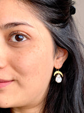 Load image into Gallery viewer, Pearl and gold crescent moon earrings - 14k gold filled ear wires