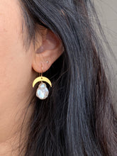 Load image into Gallery viewer, Pearl and gold crescent moon earrings - 14k gold filled ear wires