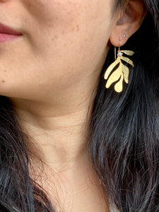 Leaf Earrings with tiny Pearl drop - Gold fill Ear Wires