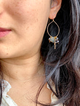 Load image into Gallery viewer, Gold Fill Hoops with Dark Pearls and Gemstone Dangles