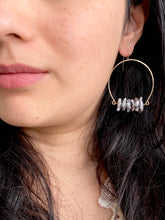 Load image into Gallery viewer, Noori Earrings - Inverted Hammered Hoops with Grey Freshwater Pearls - Sterling Silver or Gold Fill