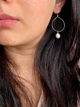 Load image into Gallery viewer, Hoop Earrings with White Freshwater pearl Drop - Gold fill or Sterling Silver