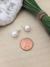 Load image into Gallery viewer, Large White Freshwater Pearl Earrings on Sterling Silver Posts 11mm