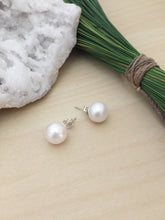 Load image into Gallery viewer, Large White Freshwater Pearl Earrings on Sterling Silver Posts 11mm