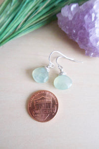 Chalcedony Gemstone Drop Earrings - Sea Foam Green - Sterling Silver