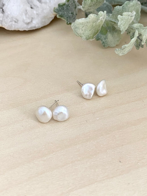 Keshi Pearl Studs on Sterling Silver Posts - Raw Irregular Shape Pearl Studs