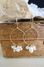 Load image into Gallery viewer, Gold Fill Hoops with White Pearl and Gemstone Dangles