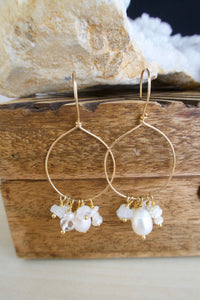 Gold Fill Hoops with White Pearl and Gemstone Dangles