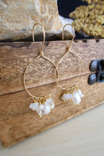 Load image into Gallery viewer, Gold Fill Hoops with White Pearl and Gemstone Dangles