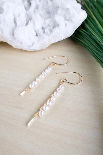 Vertical Freshwater Pearl Bar Earrings - Gold fill