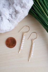 Vertical Freshwater Pearl Bar Earrings - Gold fill