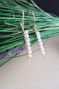 Vertical Freshwater Pearl Bar Earrings - Gold fill