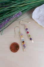 Load image into Gallery viewer, Hypoallergenic Gold Fill earring with multi colored mixed gemstones 
