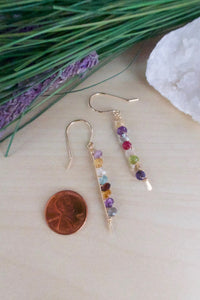 Hypoallergenic Gold Fill earring with multi colored mixed gemstones 