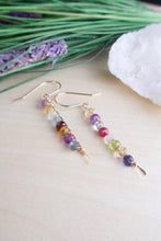Load image into Gallery viewer, Verticle mixed gemstone bar earrings on 14 k gold fill wires