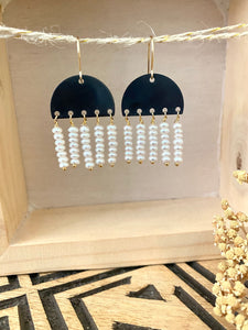 Fringe earrings - black and gold with freshwater pearls - limited edition - 14k gold fill ear wires