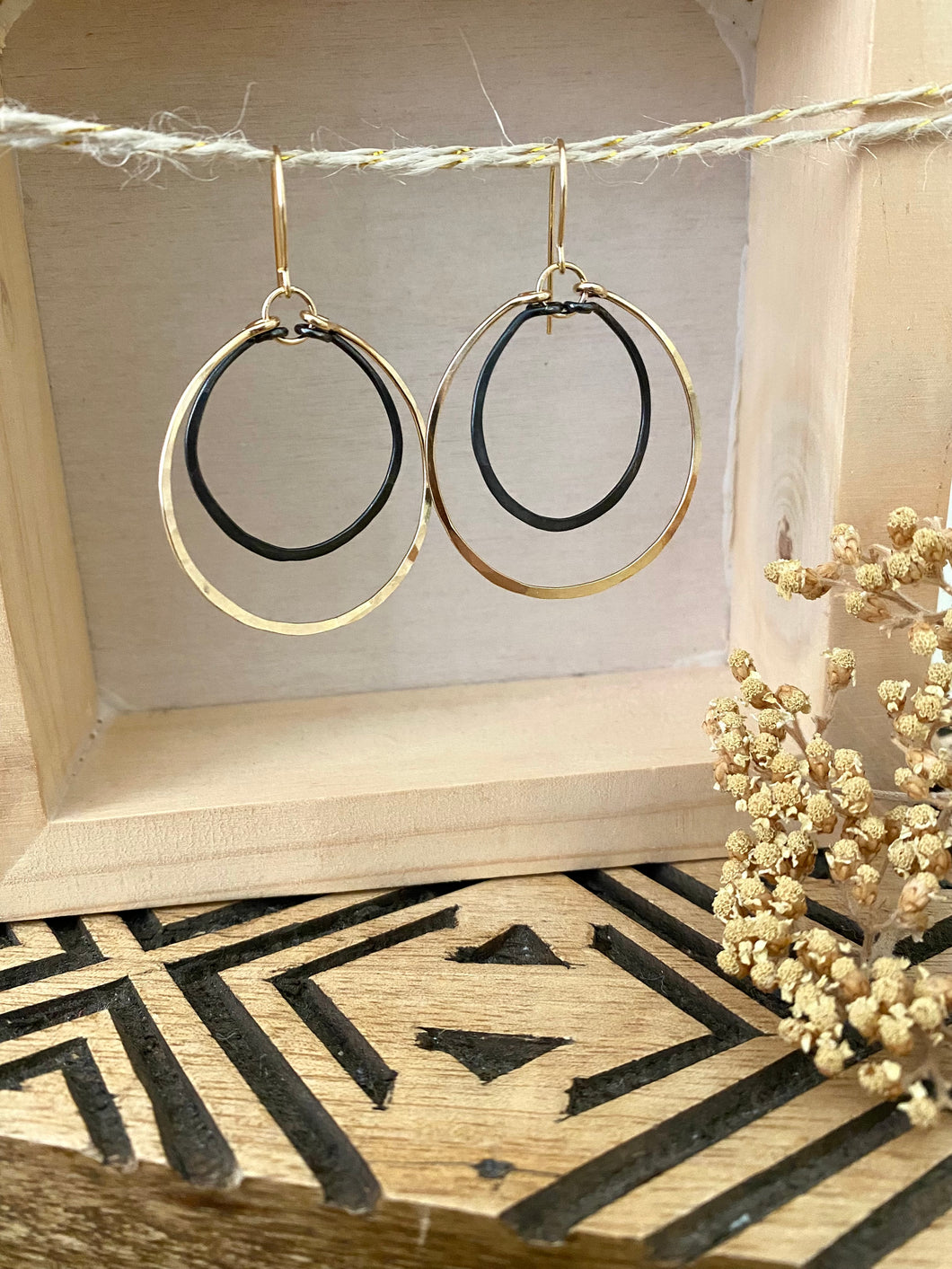 Double Hoops - Gold Fill with Oxidised Silver