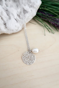 Silver Wire Crochet Sona Necklace with Freshwater Pearl Drop