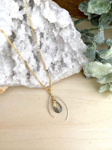 Wishbone Necklace with a Labradorite Drop