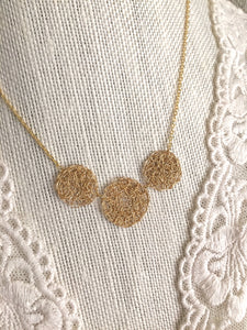 Wire Crochet Trio Necklace - Delicate Lacy Pendant Necklace with 3 Crochet Discs