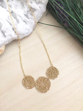 Load image into Gallery viewer, Wire Crochet Trio Necklace - Delicate Lacy Pendant Necklace with 3 Crochet Discs