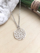 Load image into Gallery viewer, Wire Crochet Tina Necklace - Delicate Lacy Pendant Necklace - Sterling Silver or Gold Fill