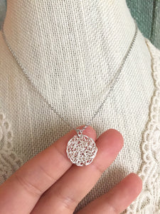 Wire Crochet Tina Necklace - Delicate Lacy Pendant Necklace - Sterling Silver or Gold Fill