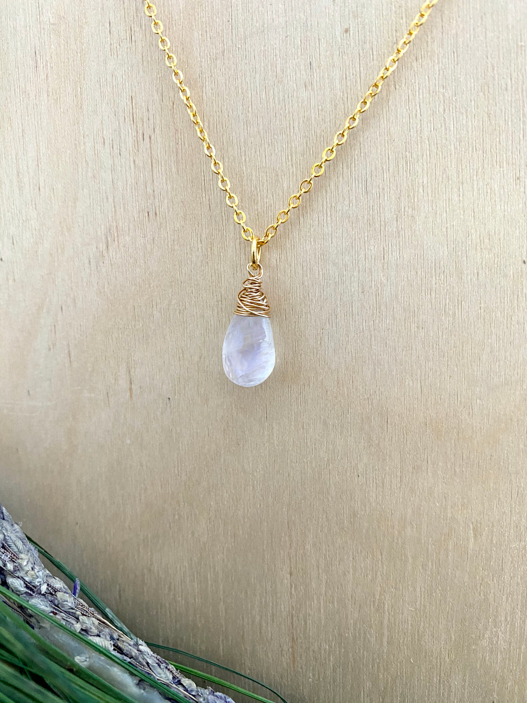 Rainbow Moonstone Drop Necklace