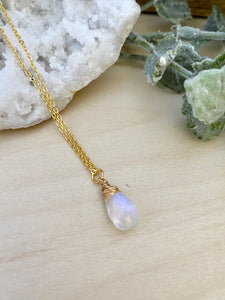 Rainbow Moonstone Drop Necklace