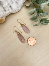 Load image into Gallery viewer, Peach Moonstone Earrings with a Tiny Freshwater Pearl Drop - 14k Gold Filled