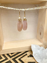 Load image into Gallery viewer, Peach Moonstone Earrings with a Tiny Freshwater Pearl Drop - 14k Gold Filled