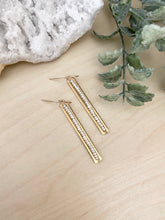 Load image into Gallery viewer, Pearl and Brass Stick Earrings - Tiny White Pearls - 14k Gold Filled Ear wires