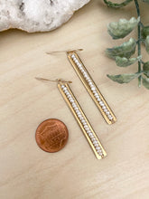 Load image into Gallery viewer, Pearl and Brass Stick Earrings - Tiny White Pearls - 14k Gold Filled Ear wires