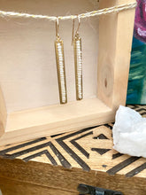 Load image into Gallery viewer, Pearl and Brass Stick Earrings - Tiny White Pearls - 14k Gold Filled Ear wires