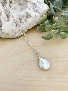 Small White Single Coin Pearl Necklace - Gold Fill or Sterling Silver