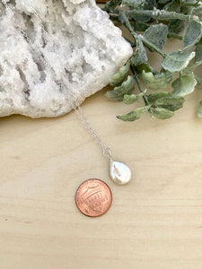 Small White Single Coin Pearl Necklace - Gold Fill or Sterling Silver