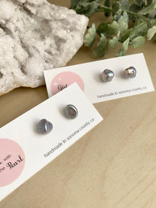 Grey Keshi Pearl Studs on Sterling Silver Posts - Raw Irregular Shape Pearl Studs