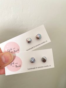 Grey Keshi Pearl Studs on Sterling Silver Posts - Raw Irregular Shape Pearl Studs