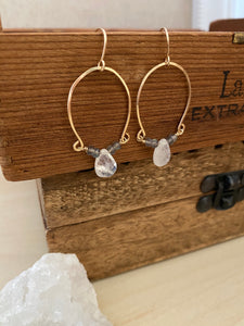 Alia Earrings with Labradorite and Rainbow Moonstone Inverted Hoop earrings - Gold fill