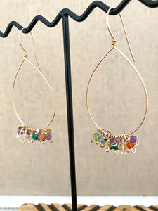 Confetti Drop Hoops - Colorful Mixed Gemstone Hoops - 14k Gold filled