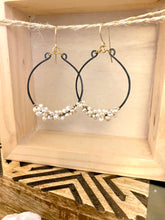 Load image into Gallery viewer, Pearl Cluster on Oxidised Black Hoops - Mixed Metal Earrings - Sterling Silver and Gold Filled