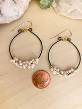 Load image into Gallery viewer, Pearl Cluster on Oxidised Black Hoops - Mixed Metal Earrings - Sterling Silver and Gold Filled