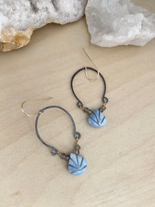 Alia Earrings - Oxidised Sterling Silver Hoops with Labradorite and Opal - 14k Gold filled hardware