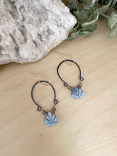 Load image into Gallery viewer, Alia Earrings - Oxidised Sterling Silver Hoops with Labradorite and Opal - 14k Gold filled hardware