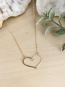 Open Hearts Necklace - Hammered textured Heart Necklaces - Sterling silver or Gold Filled